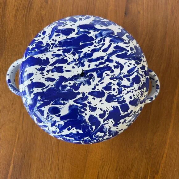 GOLDEN RABBIT 2.5 Quart Dutch Oven Blue Cobalt Swirl Enamel Stock Pot & Lid NEW - Picture 5 of 6